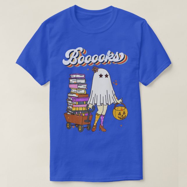 Camiseta Booooks! Cute Ghost Reading Library Books Hallowee (Frente do Design)
