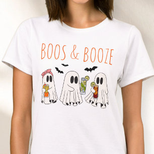 Camiseta Boos e Booze Engraçados Fantasmas, Cute Adulto Hal