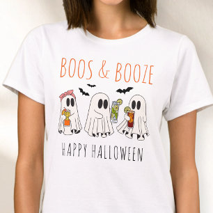 Camiseta Boos e Booze Engraçados Fantasmas, Cute Adulto Hal