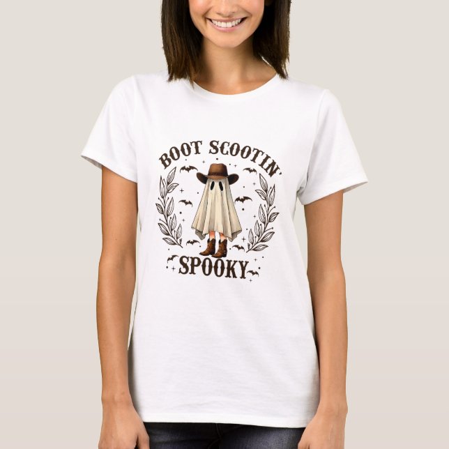 Camiseta Boot Scootin Spooky no Halloween Ocidental Ghost C (Frente)