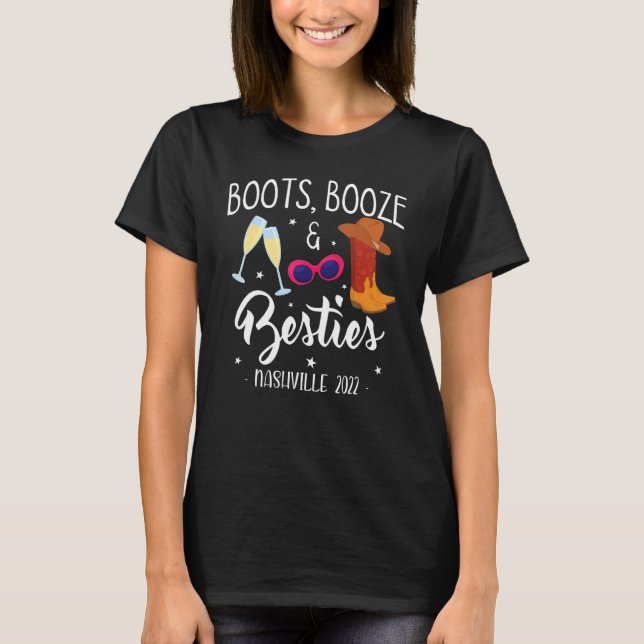 Camiseta Boots Booze Besties Bachelorette Nashville Girls T (Frente)
