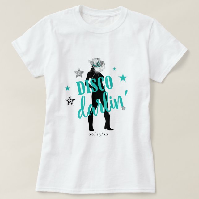 Camiseta Boots 'n Bling Disco Darlin' Teal ID925  (Frente do Design)