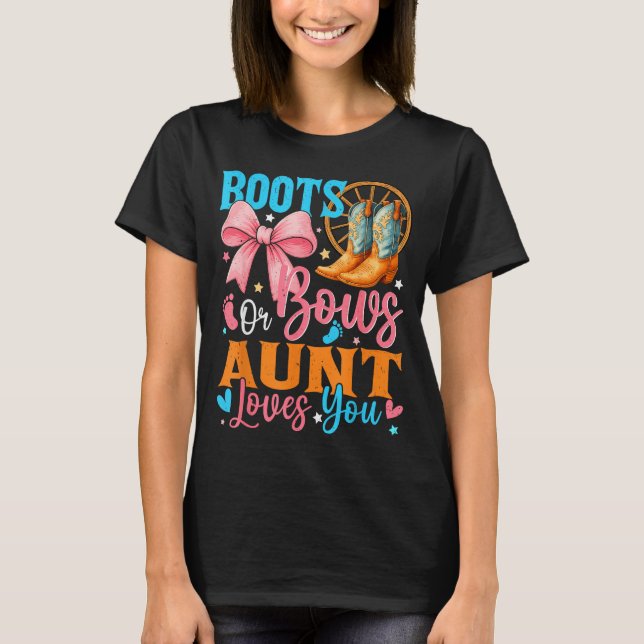 Camiseta Boots Or Bows Aunt Loves You Gender Reveal Family  (Frente)