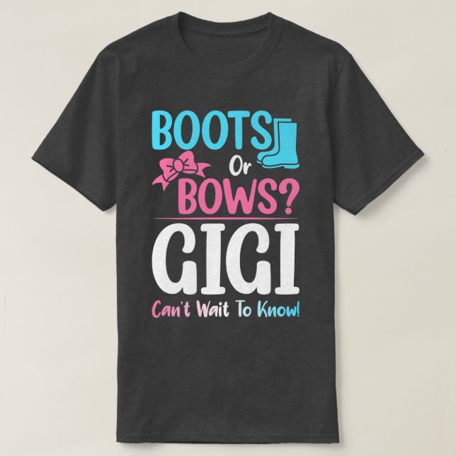 Camiseta Boots or Bows Gigi Gender Reveal Pregnancy Announc (Frente do Design)