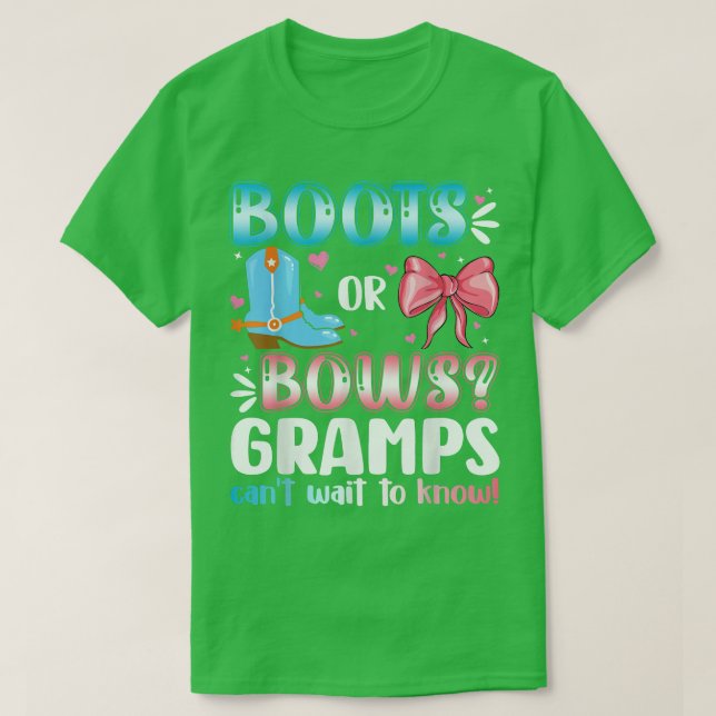 Camiseta Boots Or Bows Gramps Gender Reveal Baby Shower Pre (Frente do Design)
