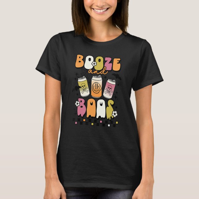 Camiseta Booze And Boos Groovy Boo Crew Halloween Costume (Frente)