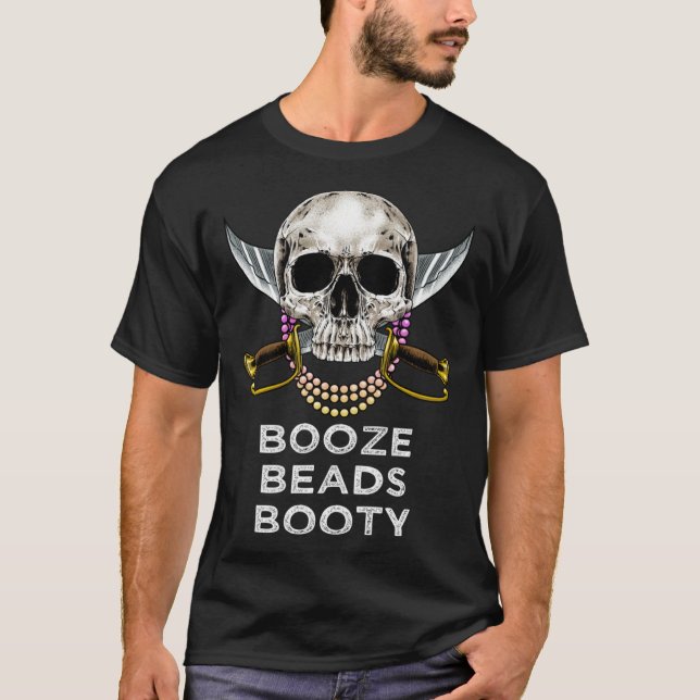 Camiseta Booze Beads Booty Gasparilla Beads Making Pirate D (Frente)