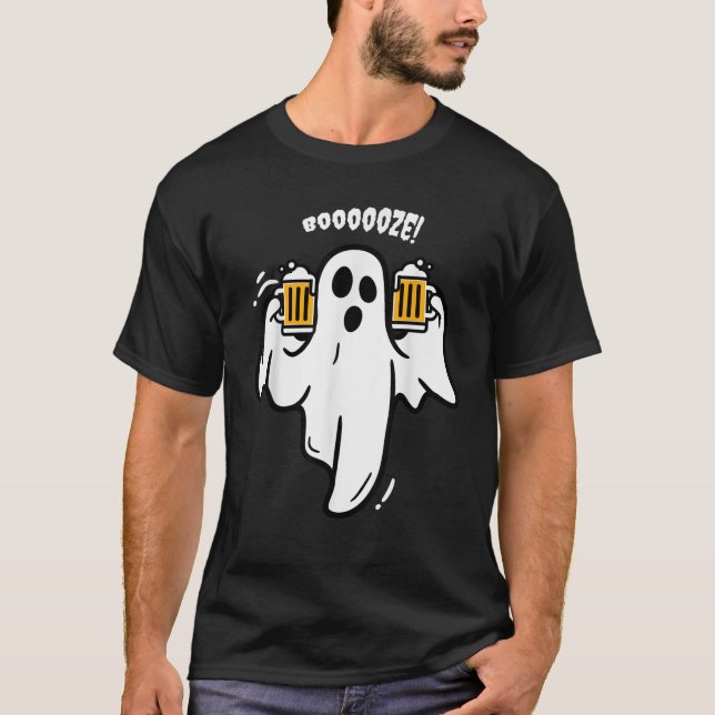 Camiseta Booze Boo Ghost Drinking Beer Costume Easy Hallowe (Frente)