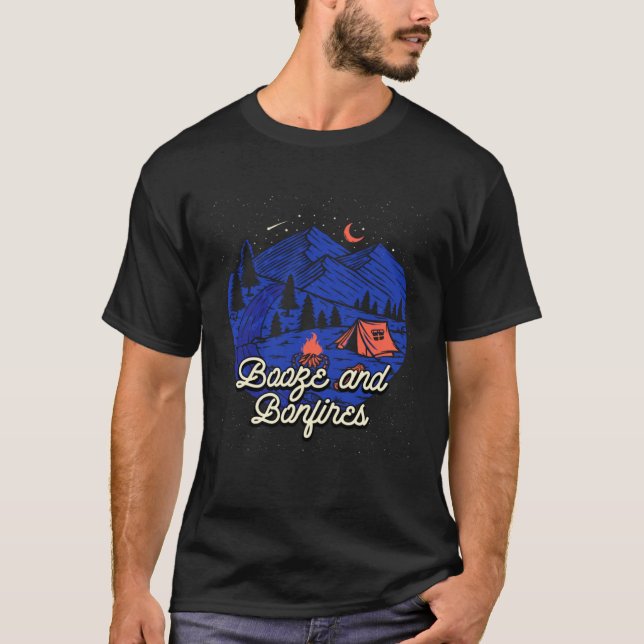 Camiseta Booze e Bonfire Camping Beer Camper Drinker Hi (Frente)