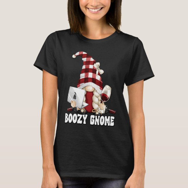 Camiseta Boozy Gnome Graphic For Women Work And Drinking Wi (Frente)