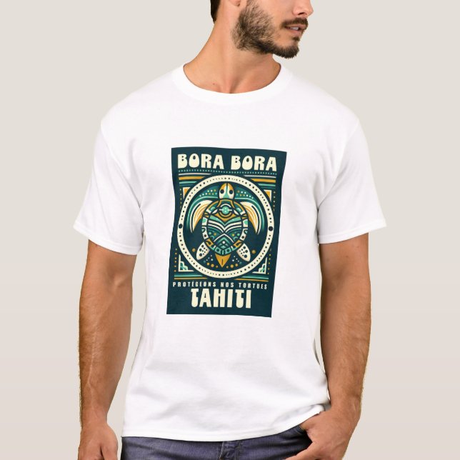 Camiseta Bora Bora tortue, Protégeons nos tortues Tahiti (Frente)
