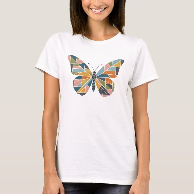 Camiseta Borboleta Abstrata Moderna - Design de Patchwork L (Frente)