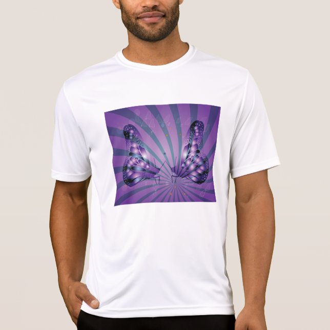 Camiseta Borboleta Abstrato roxa com Asas Radiantes (Frente)