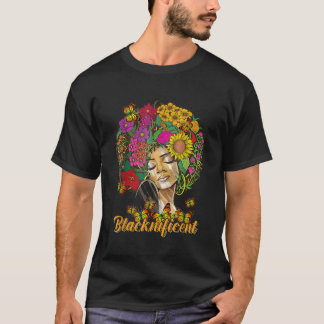 Camiseta Borboleta Afro-Cabelo Floral Negra