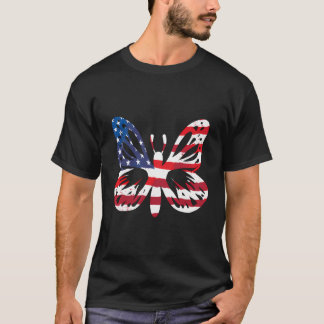 Camiseta Borboleta Americana Bandeira Patriótica Mulher 4