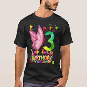 Camiseta Borboleta Aniversário de 3 Anos Crianças 3ª Borbol