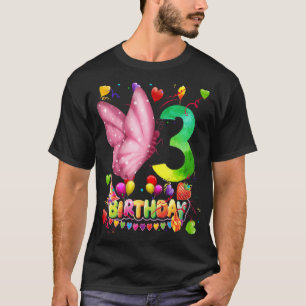 Camiseta Borboleta Aniversário de 3 Anos Crianças 3ª Borbol