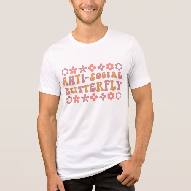 Camiseta Borboleta Anti-Social Retro Groovy (Frente)