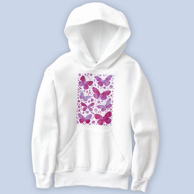 Camiseta Borboleta Aquarela Magenta Rosa (Hot magenta pink watercolor butterfly art hoodie)