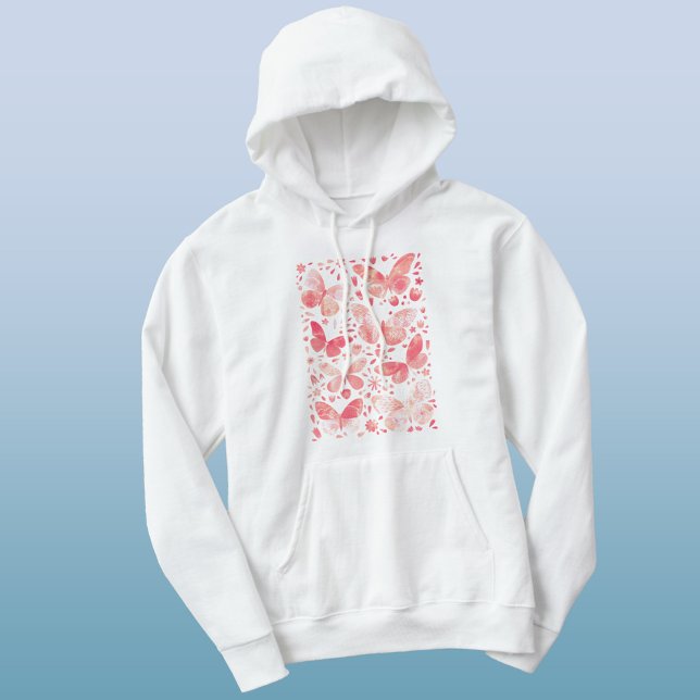 Camiseta Borboleta Aquarela Rosa (Peach coral blush pink watercolor butterfly hoodie)
