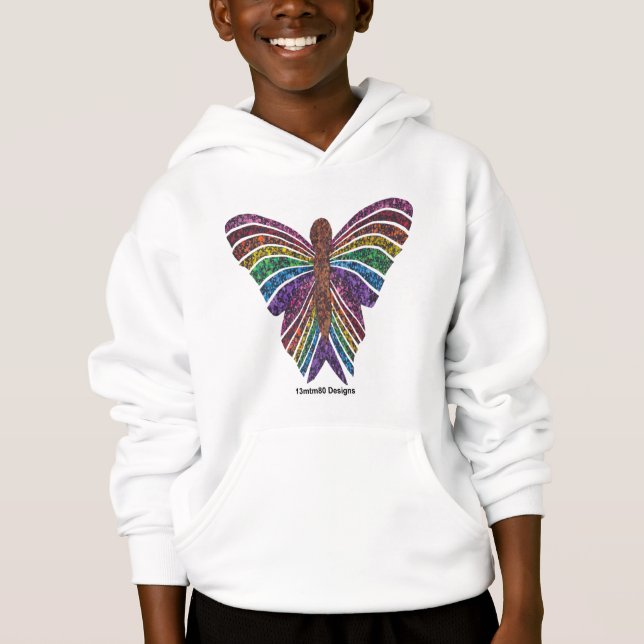 Camiseta Borboleta Arco-íris (branca) - Moletom com Capuz d (Frente)
