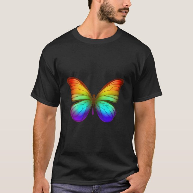 Camiseta Borboleta Arco-íris Colorida Natureza Trabalho (Frente)