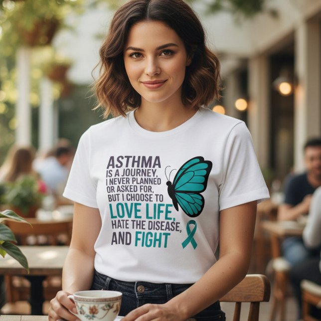 Camiseta Borboleta Azul Conscientização sobre Asma (Criador carregado)