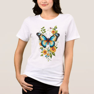 Camiseta Borboleta Azul e Blooms Amarelos-45871 Hoodie