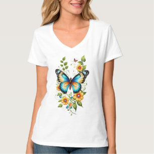 Camiseta Borboleta Azul e Blooms Amarelos-45871 Hoodie