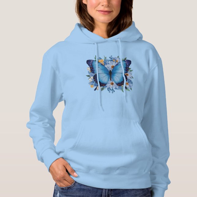 Camiseta Borboleta Azul Graciosa em Floral (Frente)