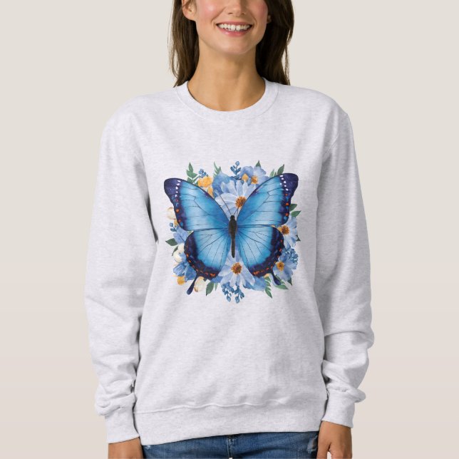 Camiseta Borboleta Azul Graciosa em Floral (Frente)