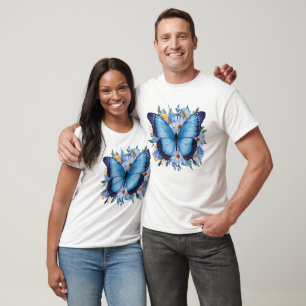 Camiseta Borboleta Azul Graciosa em Floral