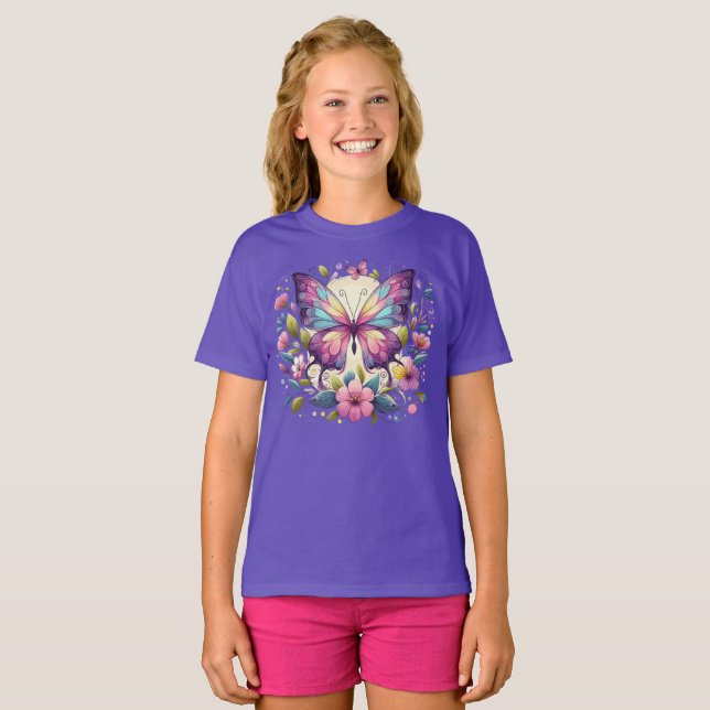Camiseta Borboleta branca e colorida (Frente Completa)