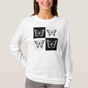 Camiseta Borboleta branca preta Bloco Impressão com palheta