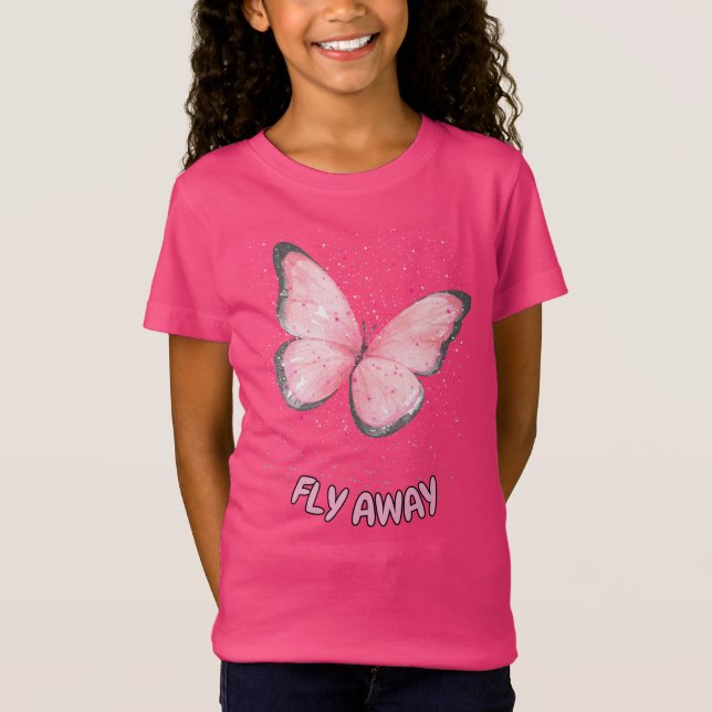 Camiseta borboleta brilho rosa (Frente)
