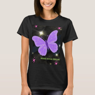 Camiseta Borboleta Brilho Roxa Faça Seu Sonho Motivação