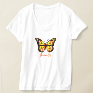Camiseta Borboleta-Camiseta-Camiseta-V-Pescoço feminino