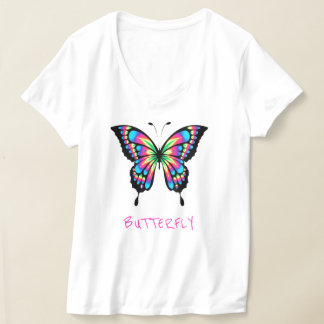 Camiseta Borboleta-Camiseta-Camiseta-V-Pescoço feminino