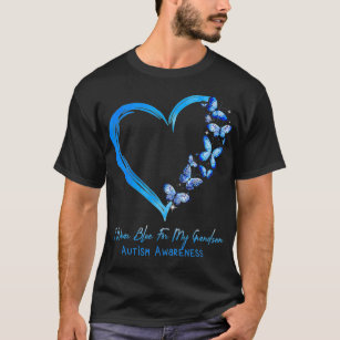 Camiseta Borboleta Cardíaca Eu Visto Azul Para Meu Avô Auti