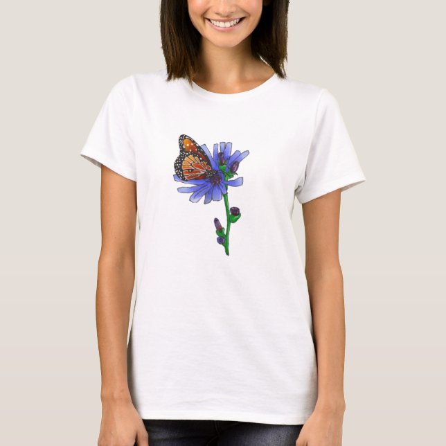 Camiseta Borboleta com flor azul (Frente)
