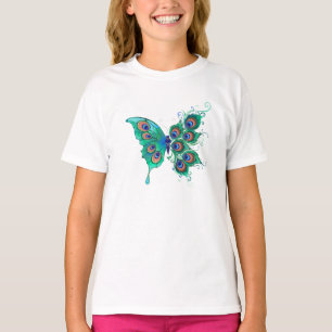 Camiseta Borboleta com Penas de Pavão Verde