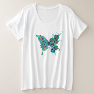Camiseta Borboleta com Penas de Pavão Verde