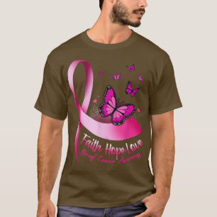 Camiseta Borboleta Cor-de-Fita Rosa Fita Cancer Mama Consci