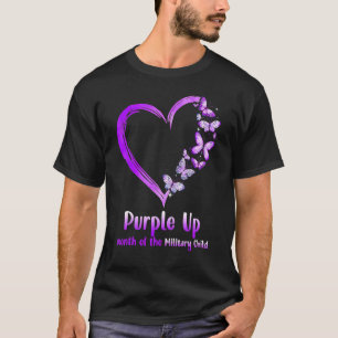 Camiseta Borboleta Coração Militar 1 Púrpura Mês Infantil