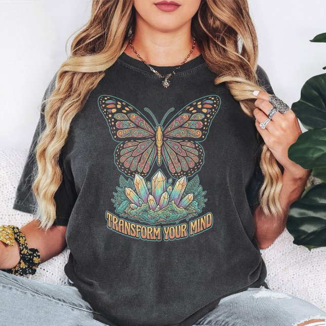 Camiseta Borboleta Cristal Boho "Transforme Sua Mente" (Criador carregado)