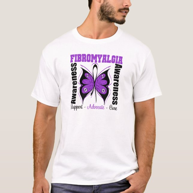 Camiseta Borboleta da consciência da fibromialgia (Frente)