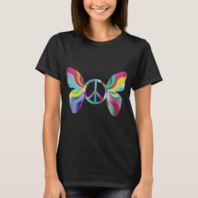 Camiseta borboleta da paz psicodélica (Frente)