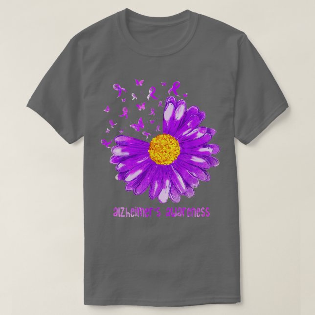 Camiseta Borboleta Daisy Roxo Fita Roxo Alzheimer (Frente do Design)