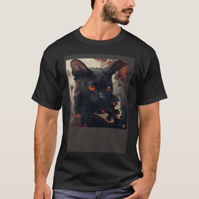 Camiseta Borboleta de Amor de Gato Negro (Frente)