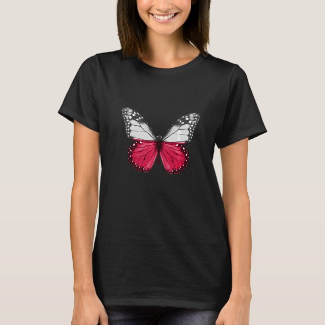 Camiseta Borboleta de Bandeira Polonesa (Frente)
